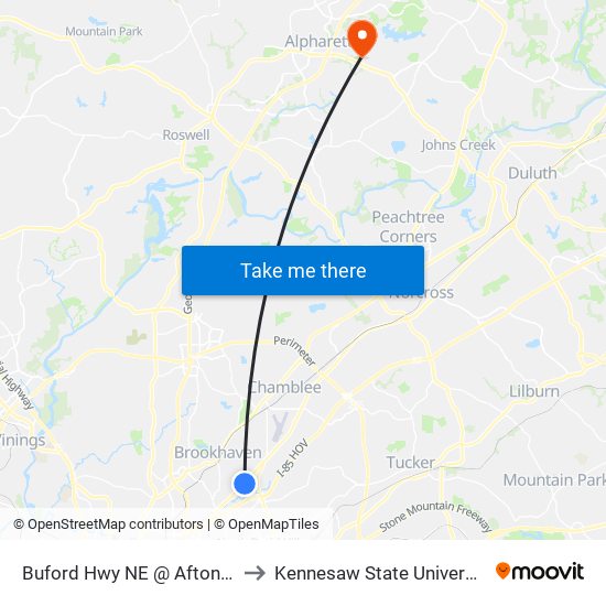 Buford Hwy NE @ Afton Ln to Kennesaw State University map