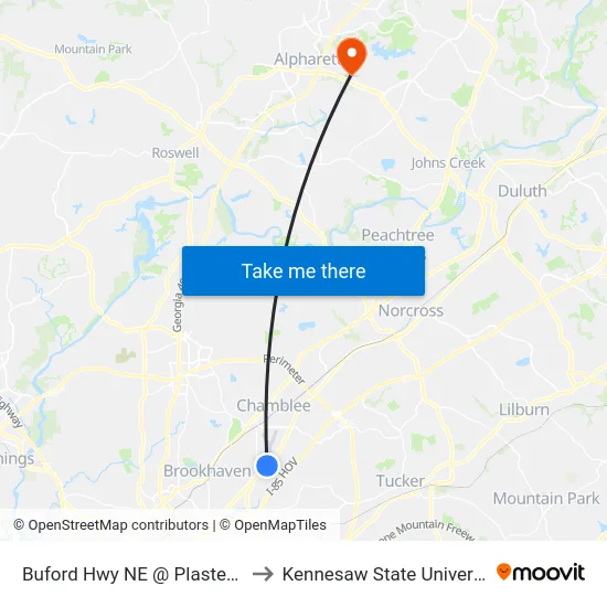 Buford Hwy NE @ Plaster Rd to Kennesaw State University map