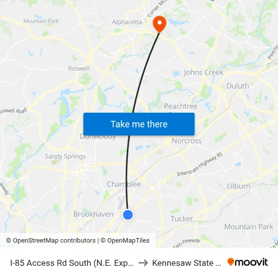 I-85 Access Rd South (N.E. Expy) @ Plaster Rd to Kennesaw State University map
