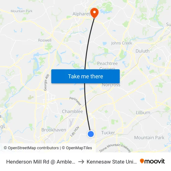 Henderson Mill Rd @ Amblewood Ct to Kennesaw State University map