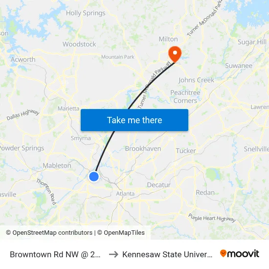 Browntown Rd NW @ 2741 to Kennesaw State University map
