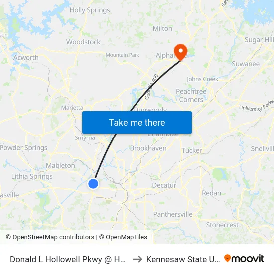 Donald L Hollowell Pkwy @ Harwell Rd NW to Kennesaw State University map