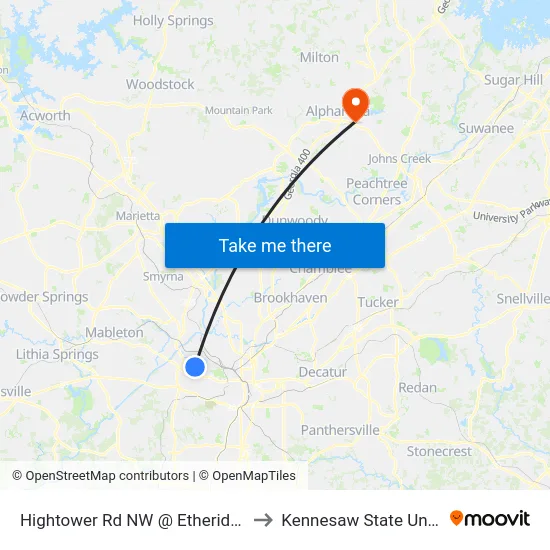 Hightower Rd NW @ Etheridge Dr NW to Kennesaw State University map