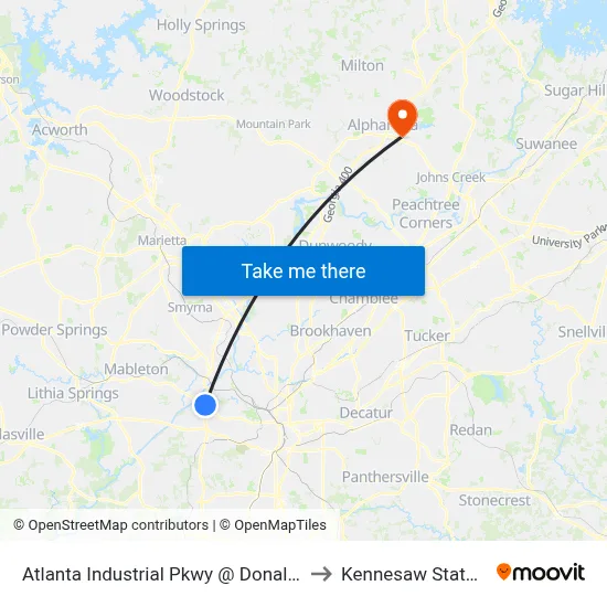 Atlanta Industrial Pkwy @ Donald L Hollowell Pkwy to Kennesaw State University map