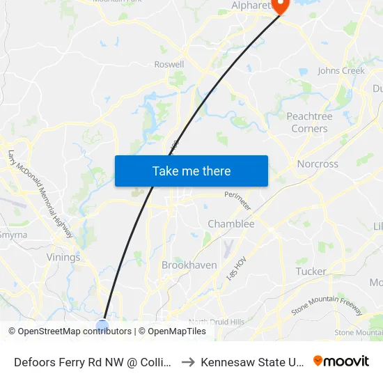 Defoors Ferry Rd NW @ Collier Hills Way to Kennesaw State University map