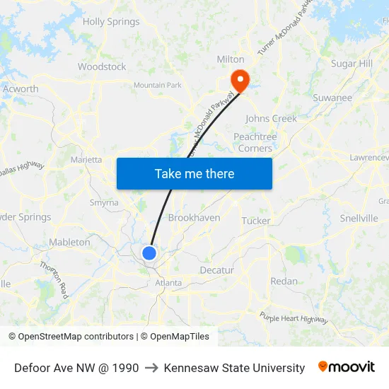 Defoor Ave NW @ 1990 to Kennesaw State University map