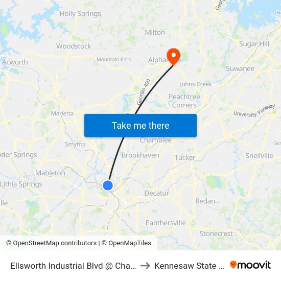 Ellsworth Industrial Blvd @ Chattahoochee Ave to Kennesaw State University map