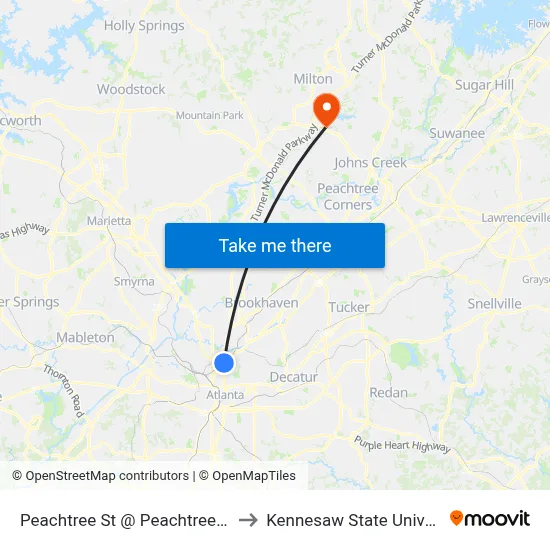 Peachtree St @ Peachtree Conn to Kennesaw State University map