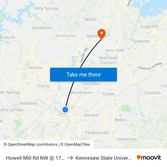 Howell Mill Rd NW @ 1775 to Kennesaw State University map
