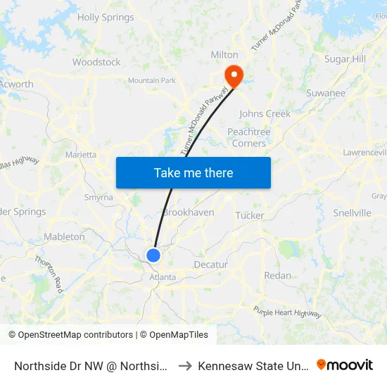 Northside Dr NW @ Northside Cir NW to Kennesaw State University map