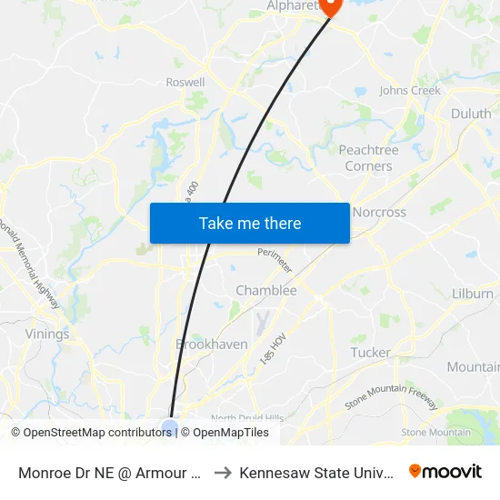 Monroe Dr NE @ Armour Dr NE to Kennesaw State University map