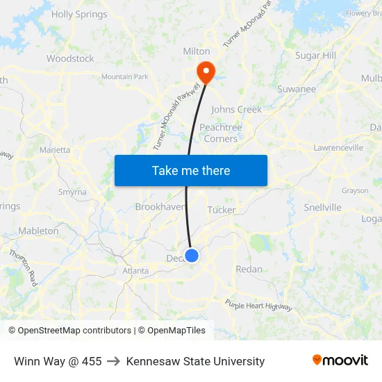 Winn Way @ 455 to Kennesaw State University map