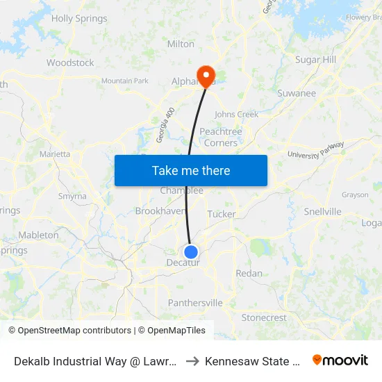 Dekalb Industrial Way @ Lawrenceville Hwy to Kennesaw State University map
