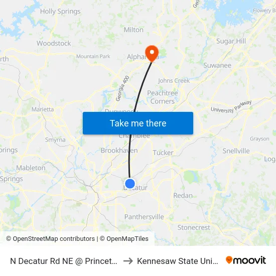 N Decatur Rd NE @ Princeton Way to Kennesaw State University map