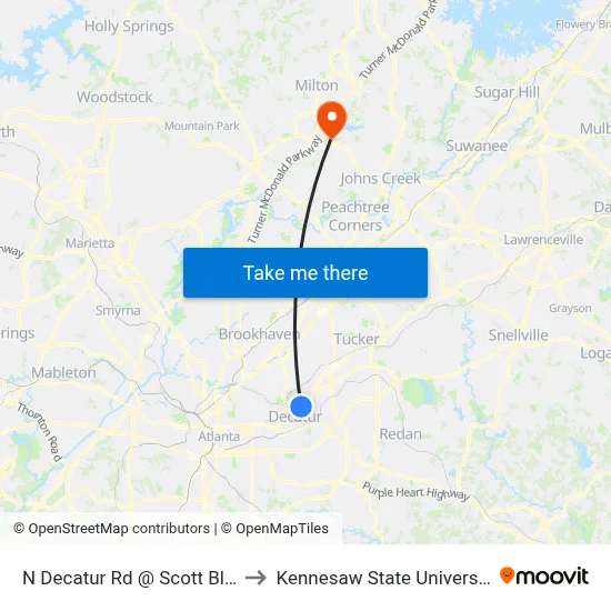 N Decatur Rd @ Scott Blvd to Kennesaw State University map