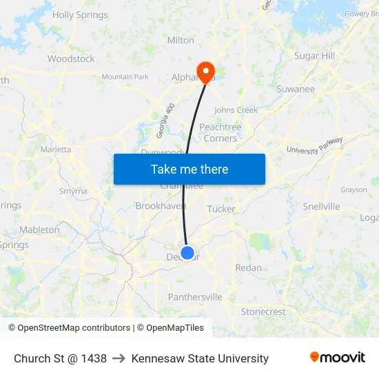 Church St @ 1438 to Kennesaw State University map