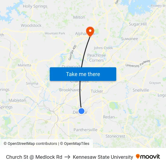 Church St @ Medlock Rd to Kennesaw State University map