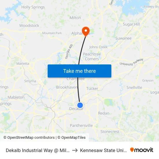 Dekalb Industrial Way @ Milscott Dr to Kennesaw State University map
