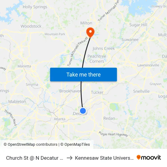 Church St @ N Decatur Rd to Kennesaw State University map