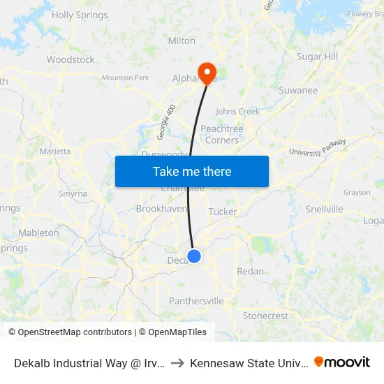 Dekalb Industrial Way @ Irvin Way to Kennesaw State University map