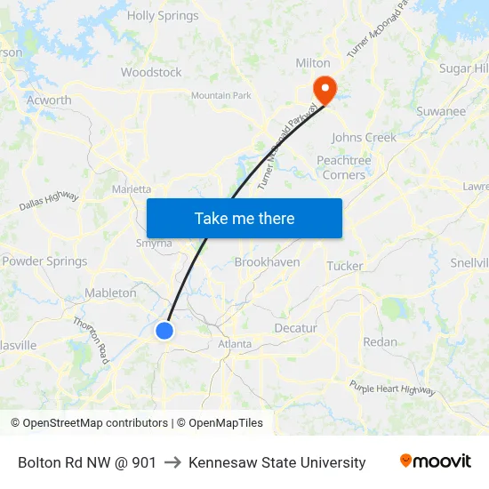 Bolton Rd NW @ 901 to Kennesaw State University map