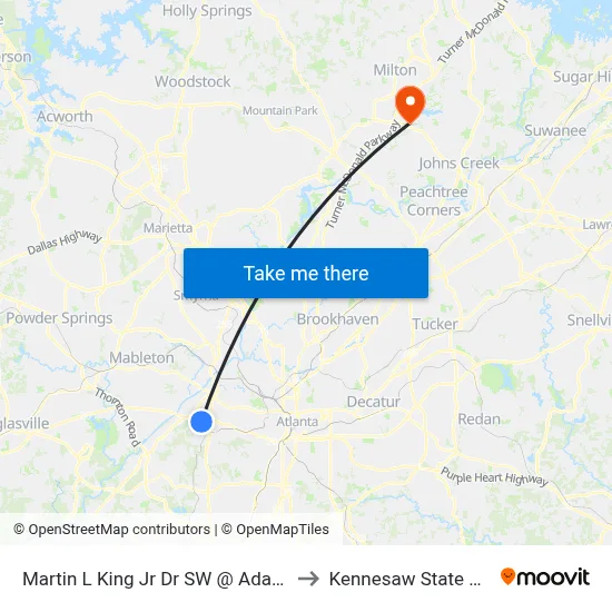Martin L King Jr Dr SW @ Adamsville Dr SW to Kennesaw State University map