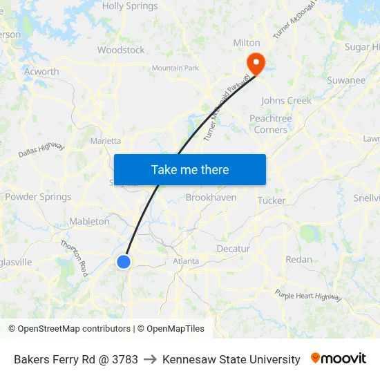 Bakers Ferry Rd @ 3783 to Kennesaw State University map