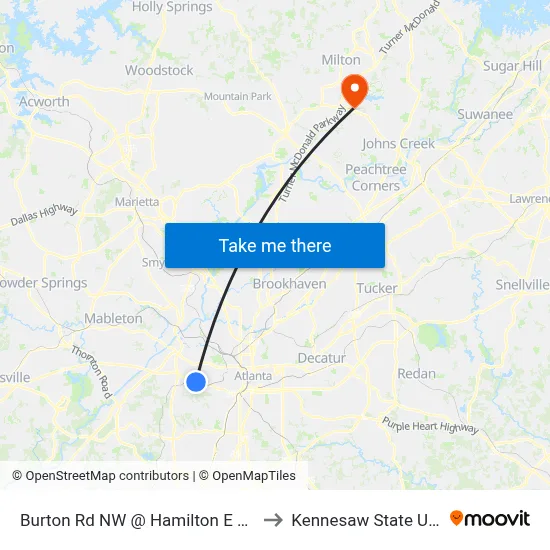 Burton Rd NW @ Hamilton E Holmes Dr N to Kennesaw State University map
