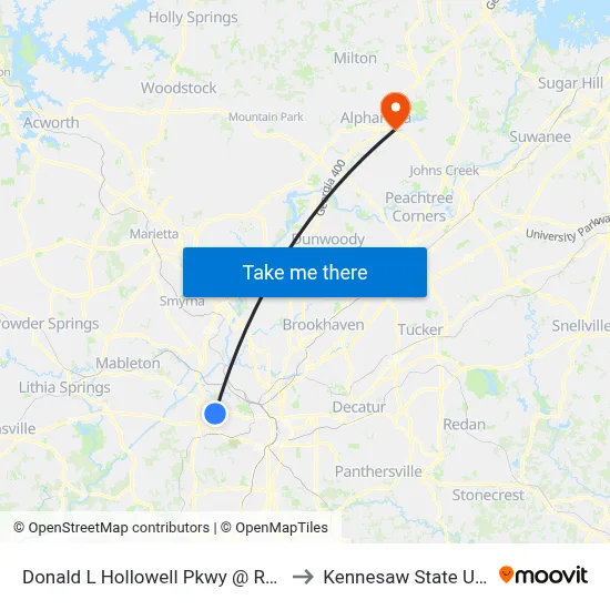 Donald L Hollowell Pkwy @ Regina Dr NW to Kennesaw State University map