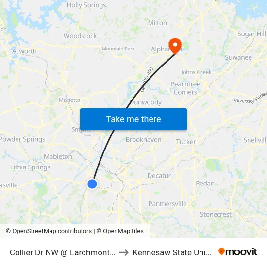 Collier Dr NW @ Larchmont Dr NW to Kennesaw State University map