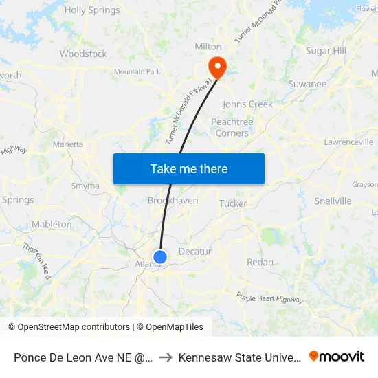 Ponce De Leon Ave NE @ 675 to Kennesaw State University map