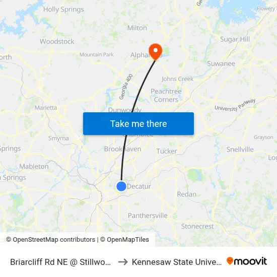 Briarcliff Rd NE @ Stillwood Dr to Kennesaw State University map