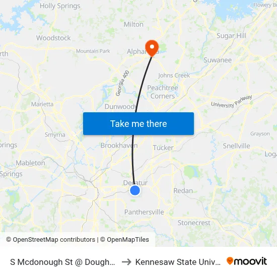S Mcdonough St @ Dougherty St to Kennesaw State University map