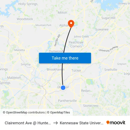 Clairemont Ave @ Hunter St to Kennesaw State University map