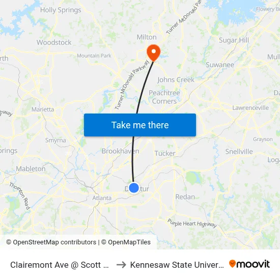 Clairemont Ave @ Scott Blvd to Kennesaw State University map