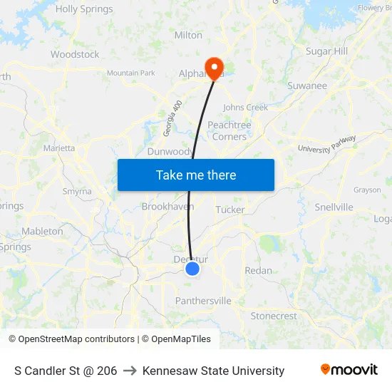 S Candler St @ 206 to Kennesaw State University map