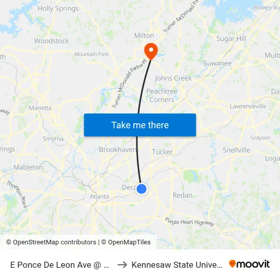E Ponce De Leon Ave @ 2775 to Kennesaw State University map