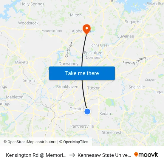 Kensington Rd @ Memorial Dr to Kennesaw State University map