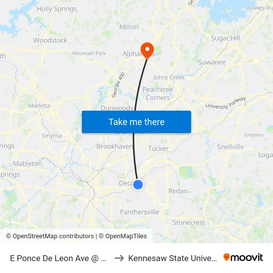 E Ponce De Leon Ave @ 2818 to Kennesaw State University map