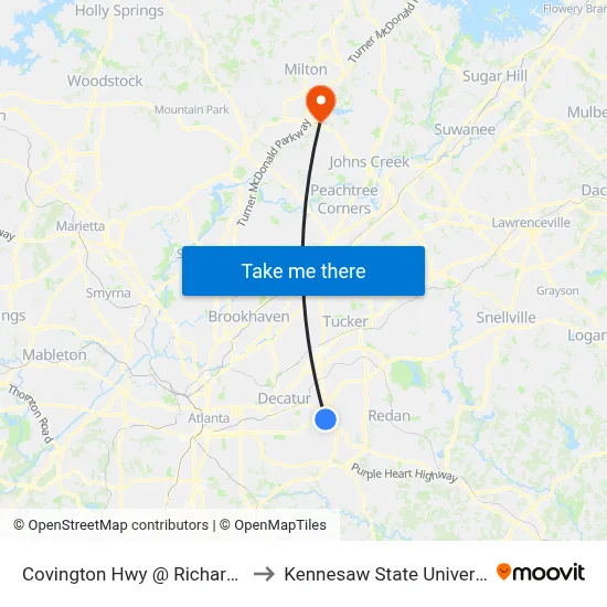 Covington Hwy @ Richard Rd to Kennesaw State University map