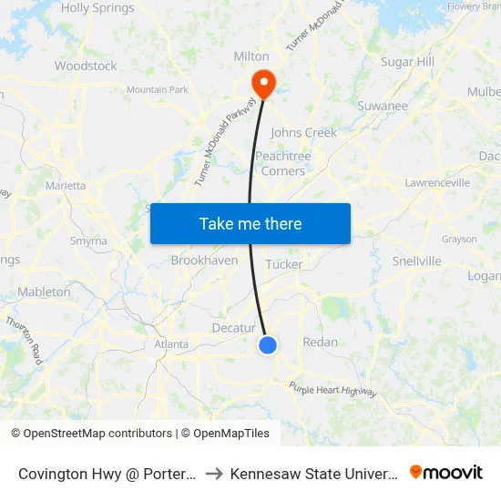 Covington Hwy @ Porter Rd to Kennesaw State University map