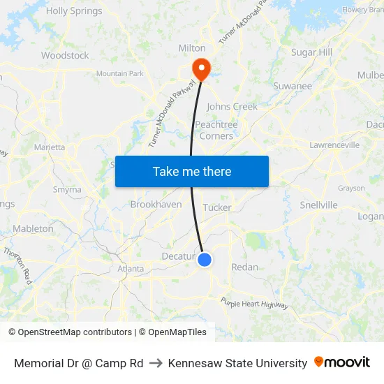 Memorial Dr @ Camp Rd to Kennesaw State University map