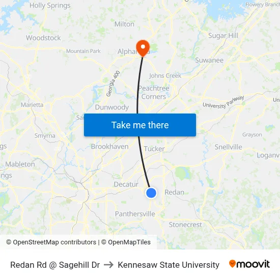 Redan Rd @ Sagehill Dr to Kennesaw State University map