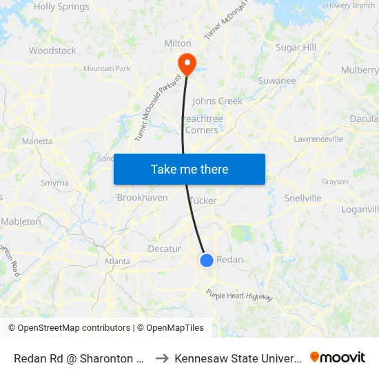 Redan Rd @ Sharonton Way to Kennesaw State University map
