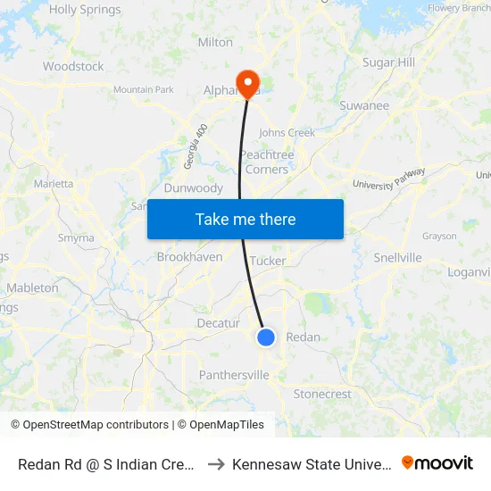 Redan Rd @ S Indian Creek Dr to Kennesaw State University map