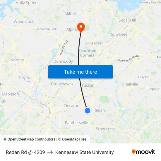 Redan Rd @ 4209 to Kennesaw State University map