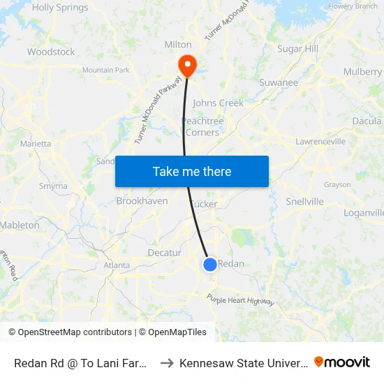 Redan Rd @ To Lani Farm Rd to Kennesaw State University map