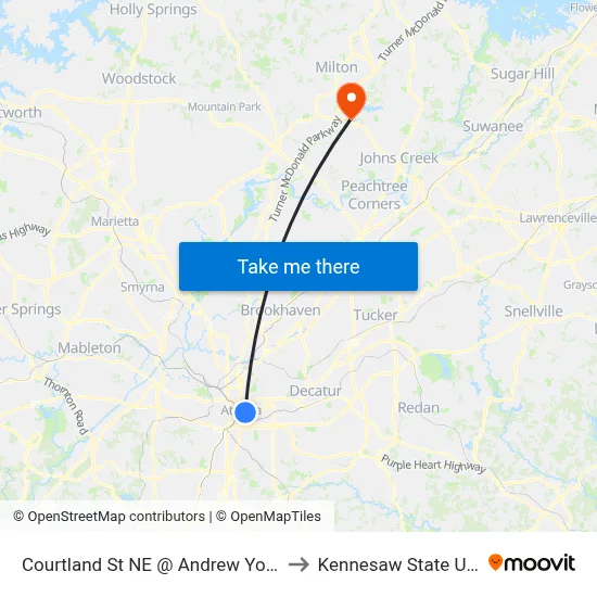 Courtland St NE @ Andrew Young Intl Blvd to Kennesaw State University map