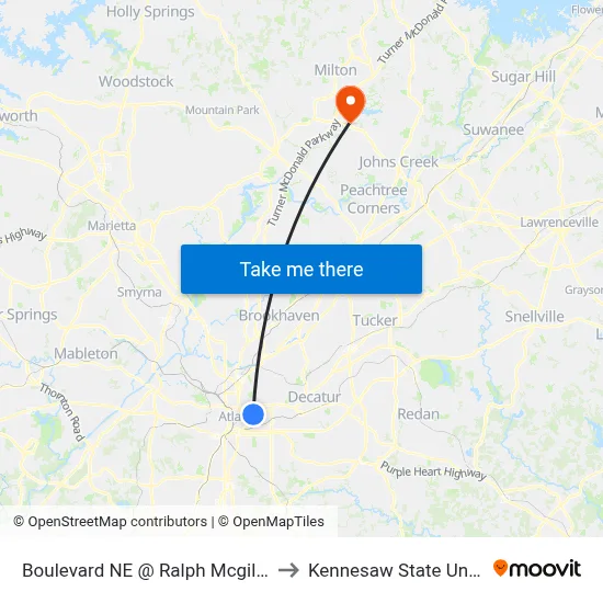 Boulevard NE @ Ralph Mcgill Blvd NE to Kennesaw State University map