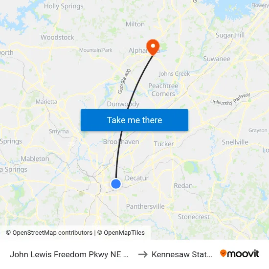 John Lewis Freedom Pkwy NE @ Carter Center Entr to Kennesaw State University map